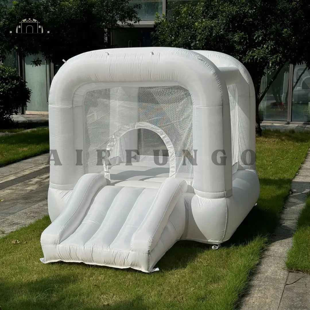 8ft White Bounce House Indoor Outdoor Softplay Inflatable White Castle Bouncer with Blower For Christmas/Birthday/Thankgiving