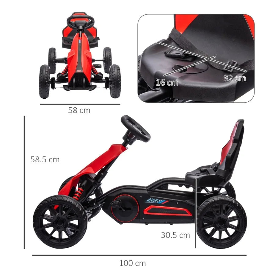 Aosom Pedal Go Kart Outdoor Ride on Toy with Adjustable Seat Swing Axle Handbrake 4 NonSlip EVA Wheels for Boys and Girls Aged