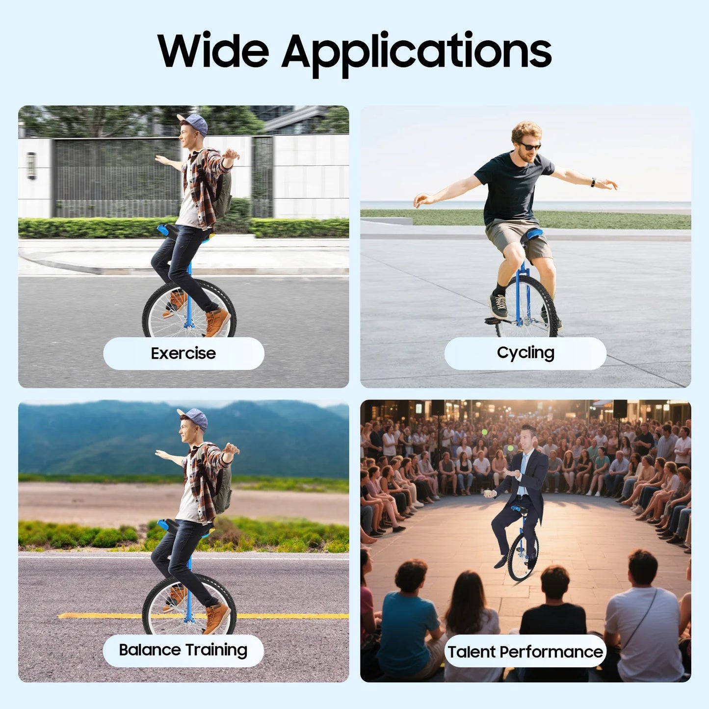 24 Inch Outdoor Unicycle and Exercise Bike Adjustable Height Seat Balance Training Wheel for Fitness Sports 7-60 Years Old Use