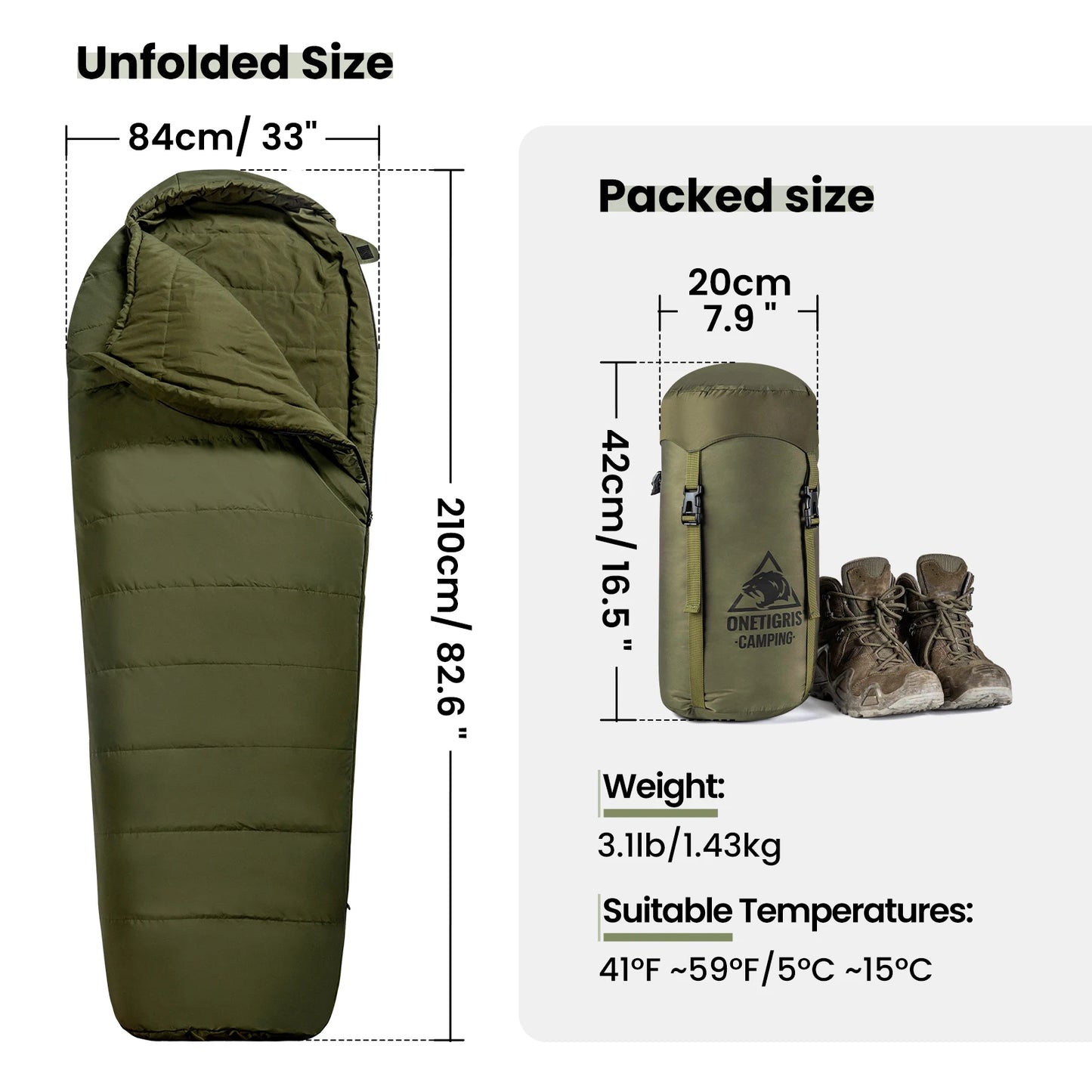 OneTigris Bushcrafter Tactical Mummy Sleeping Bag Camping Bushcraft Backpacking