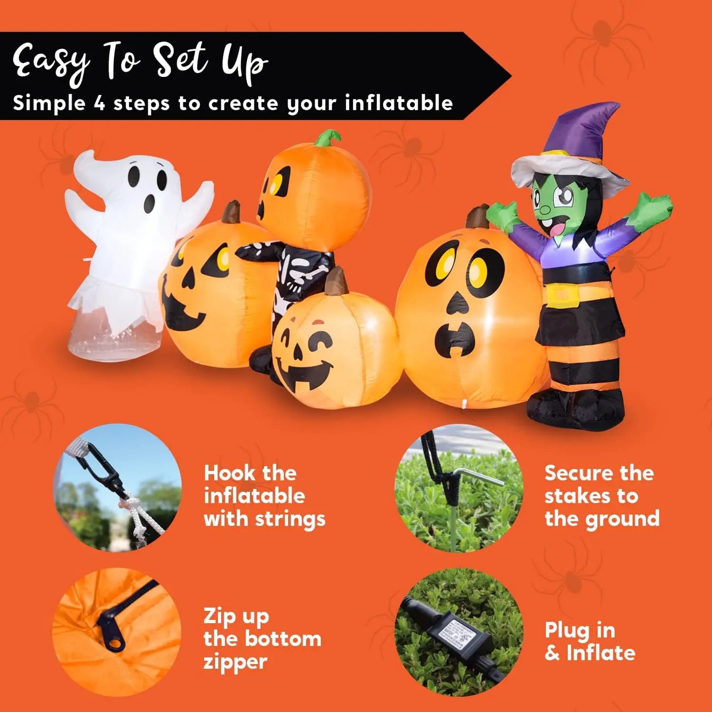 Joyfy 8 Ft Halloween Inflatable Three Characters Pumpkin Patch Outdoor Decor