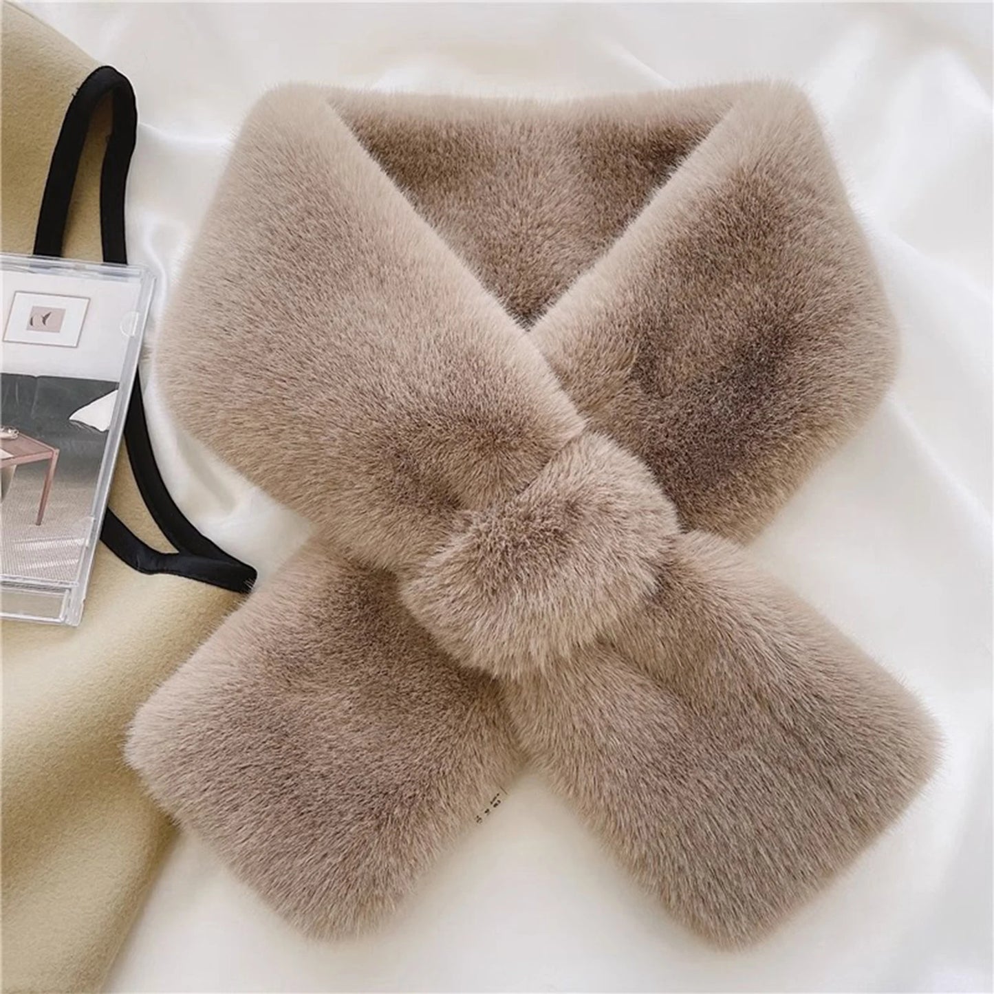 Ladies Fashion Plush Cross Scarf Neck Protector Warm Winter Scarf