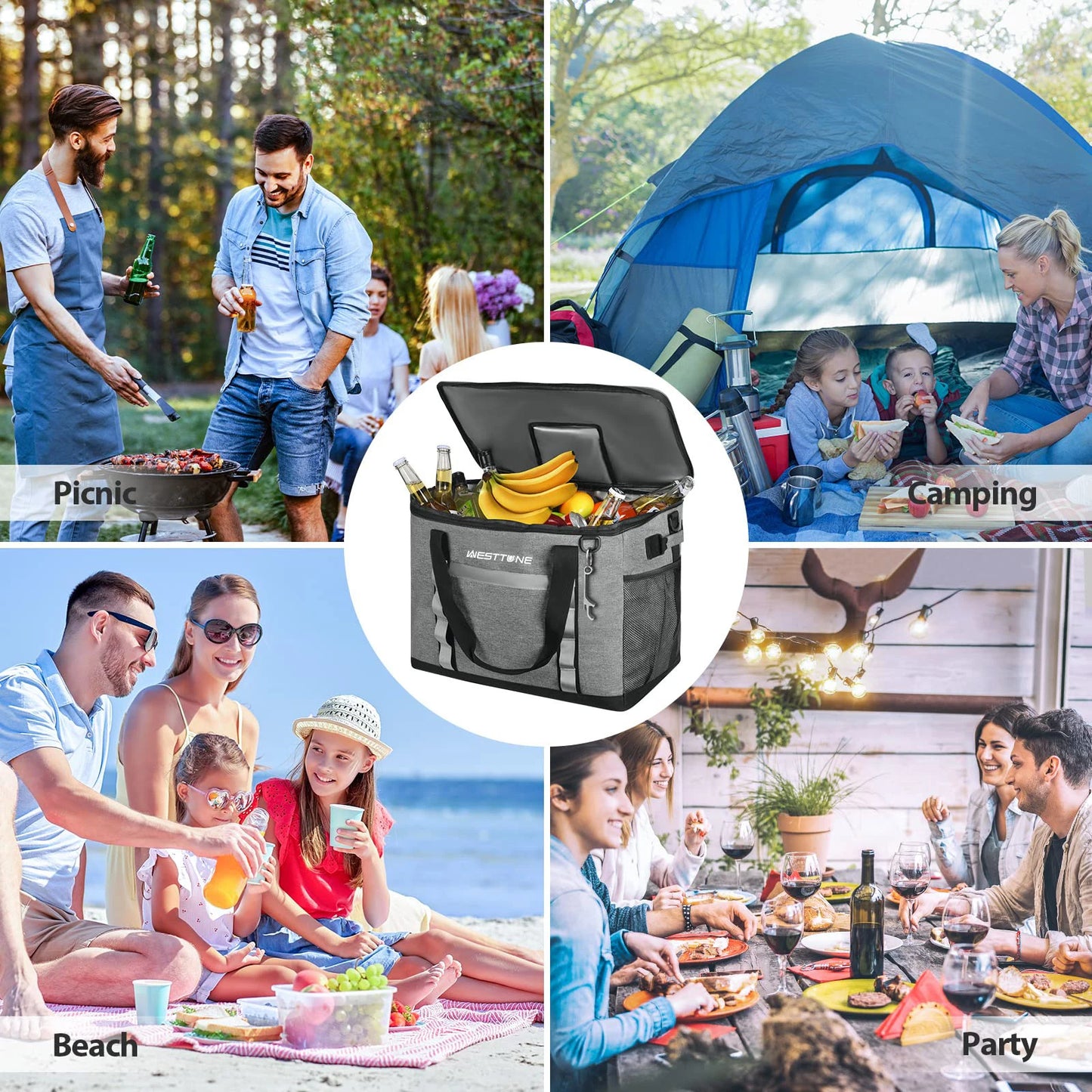 WESTTUNE 75 Cans Soft Cooler Bag Collapsible Cooler Ice Chest Large Leakproof Camping Cooler Portable Cooler for Travel Beach