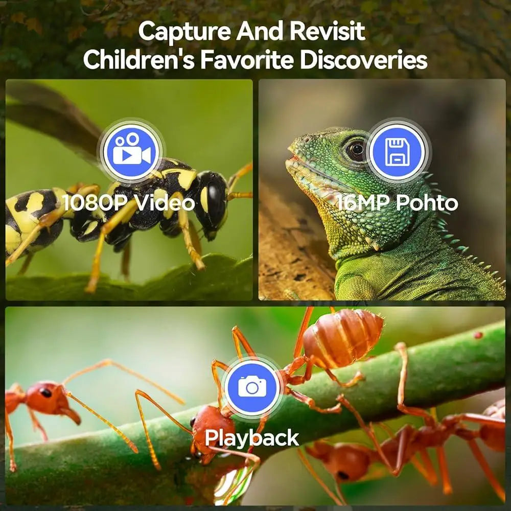 Kids Portable Digital Microscope 1000X HD Camera 1080P Video 2 Inch Screen STEM