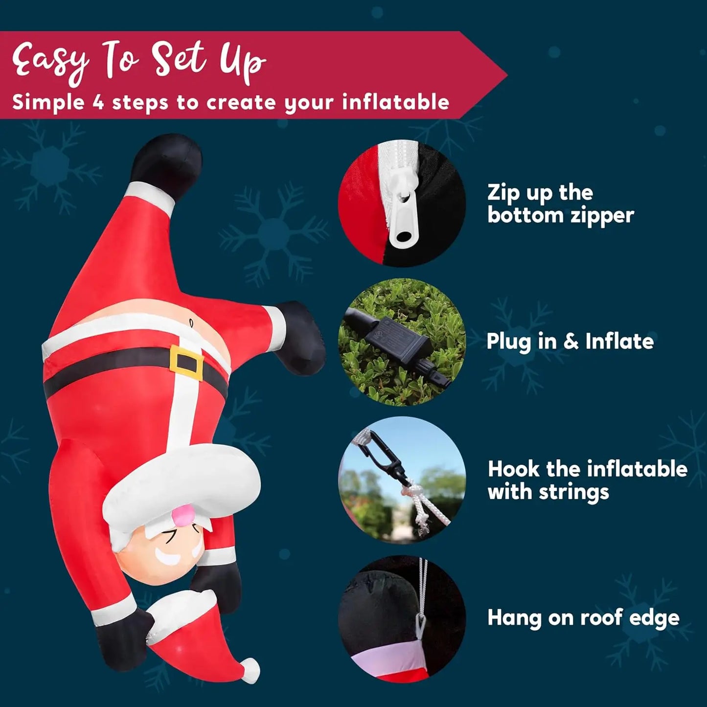 JOYFY 6 FT Tall Hanging Christmas Santa Inflatables Decoration Santa Hanging Upside Down with Built-in LED for Xms Outdoor Decor