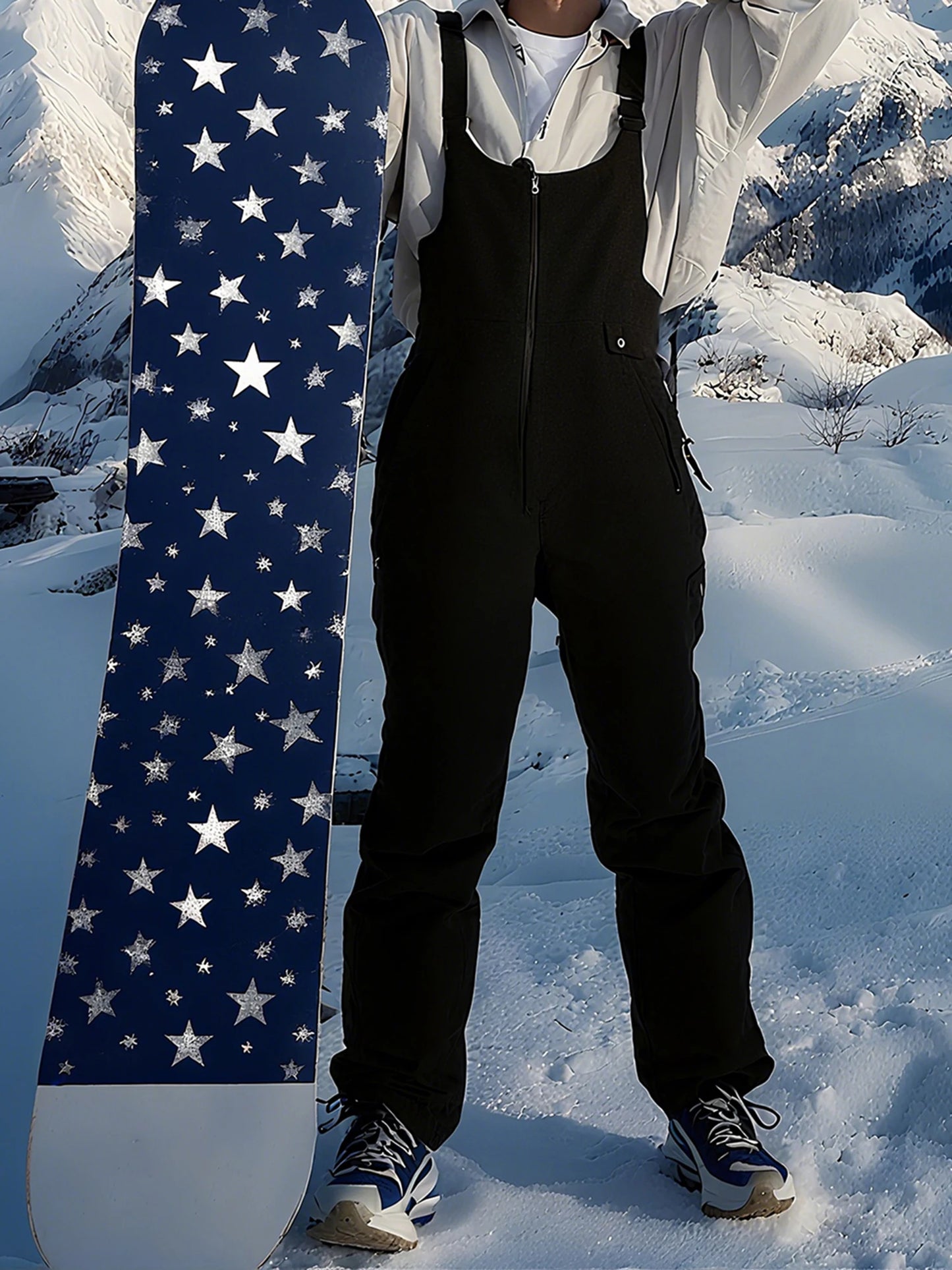 Women's Insulated Ski Bib Overalls With Zippered Pockets And Adjustable Straps