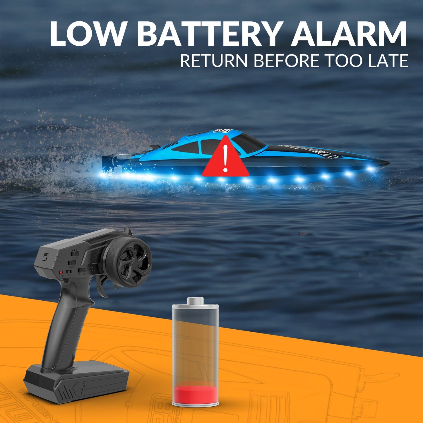 VOLANTEXRC RC Boat 20MPH Fast Remote Control Boat with Lights 2.4Ghz Toy Boat for Pools and Lakes with 2 Rechargeable Batteries