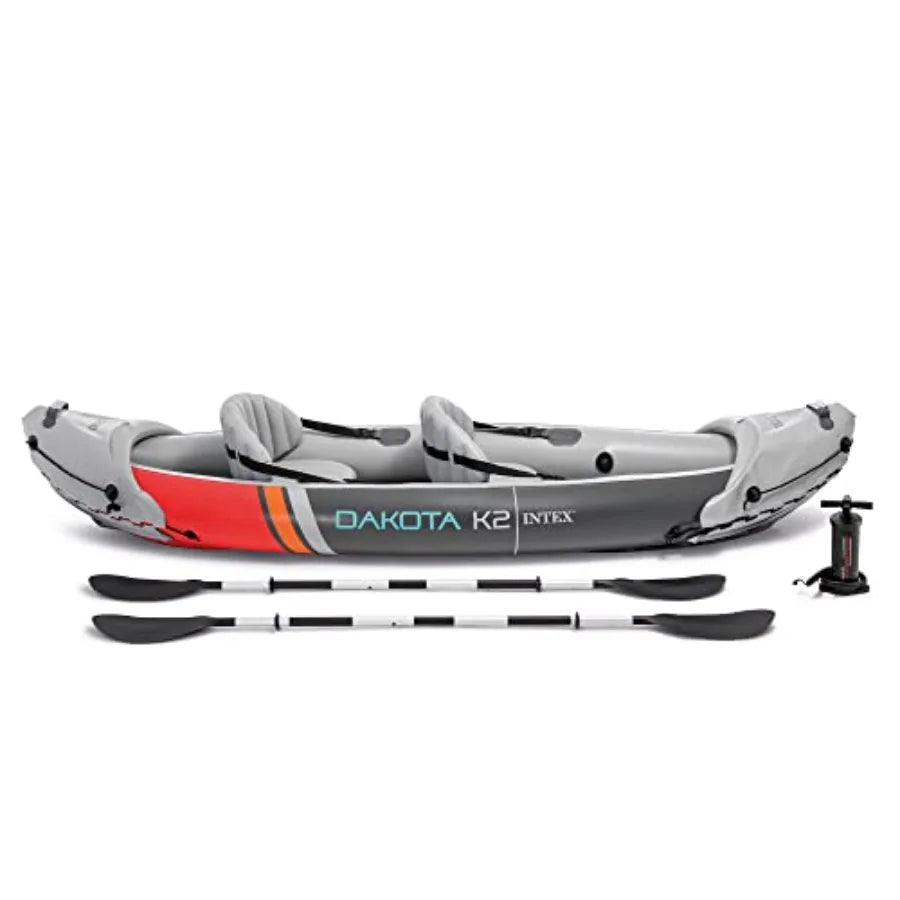 Two Person Inflatable Kayak Set Dakota K2 With 86 Inch Oars And Pump