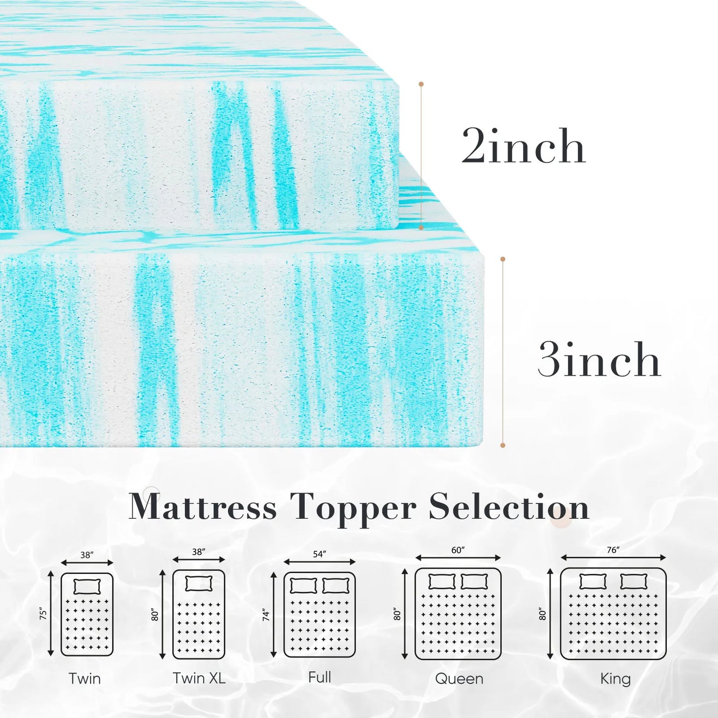 JHK Gel Memory Foam Mattress Topper 2 To 3 Inch Full Size Cooling Topper