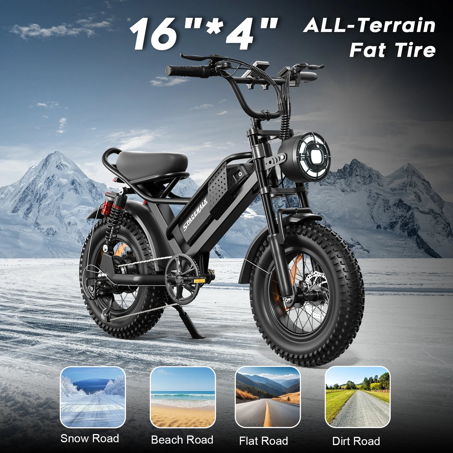 Spacewalk Small Electric Bike,16" Fat Tire Ebike,and Teenagers with 750W Brushless Motor,21.7MPH with Removable 48V/15AH Battery
