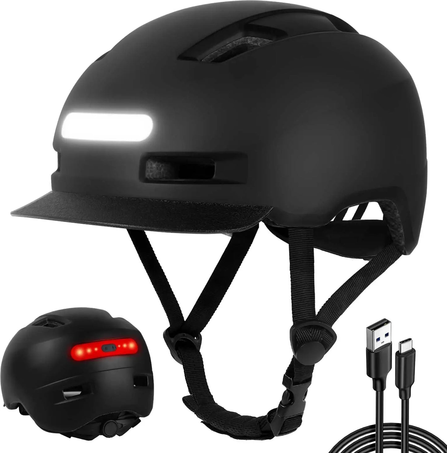 5types of male and female bicycle helmets with USB lights and sun visors including adult helmets for mountain racing skateboardi