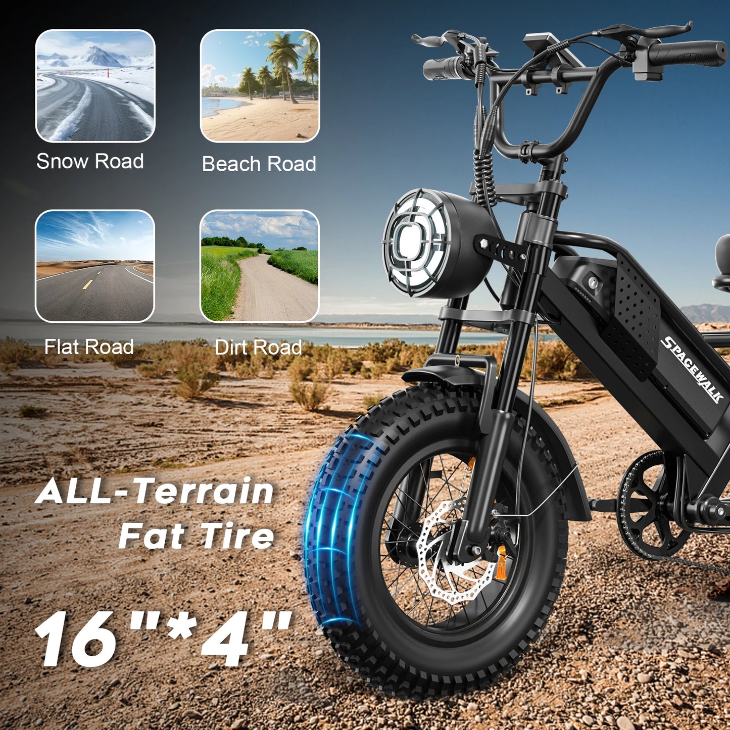 Spacewalk Small Electric Bike,16" Fat Tire Ebike,and Teenagers with 750W Brushless Motor,21.7MPH with Removable 48V/15AH Battery