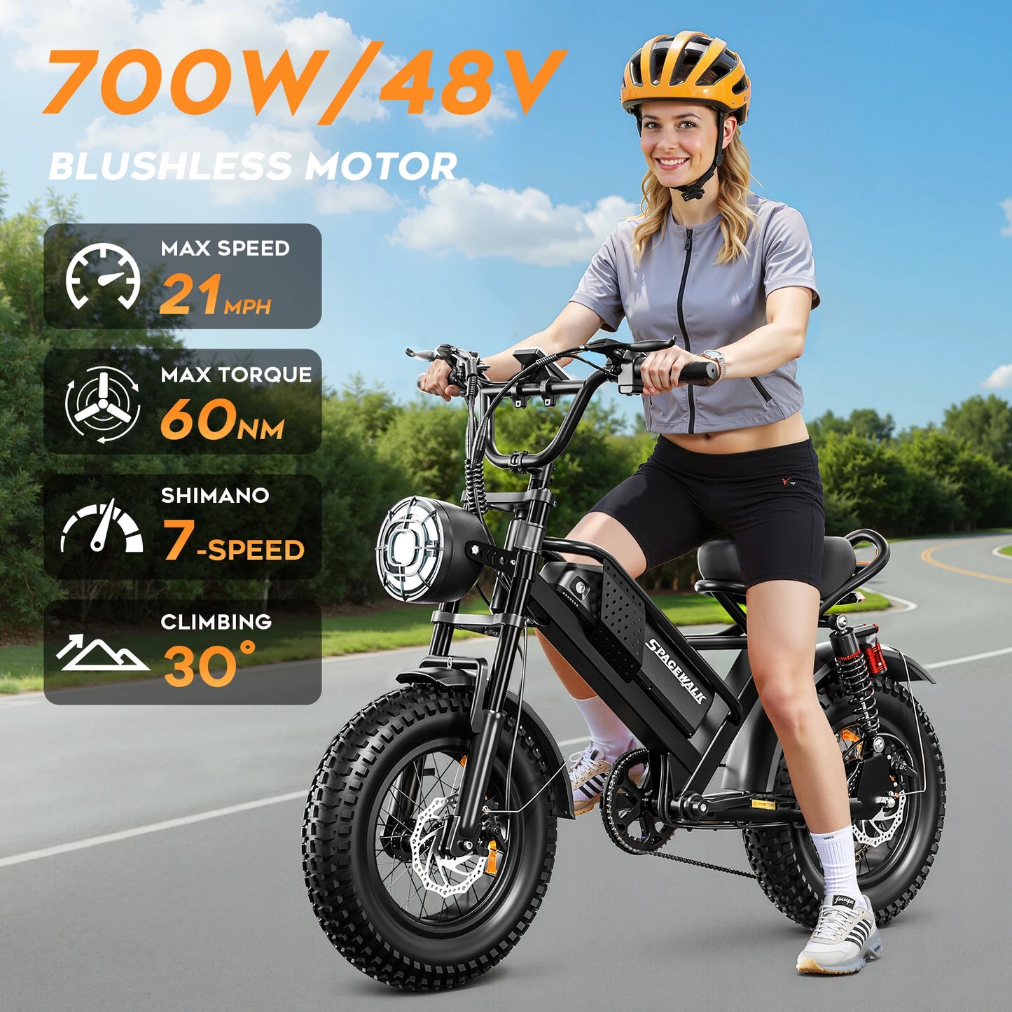 Spacewalk Small Electric Bike,16" Fat Tire Ebike,and Teenagers with 750W Brushless Motor,21.7MPH with Removable 48V/15AH Battery