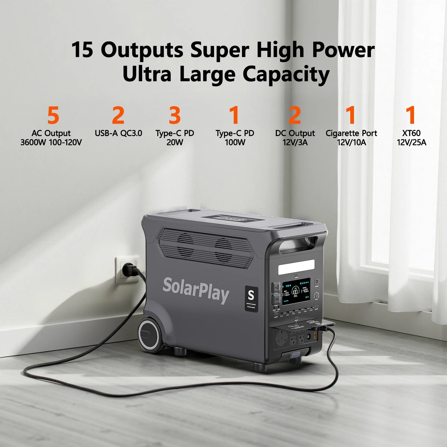 SOLARPLAY Q3600 Portable Power Station LiFePO4 Generator