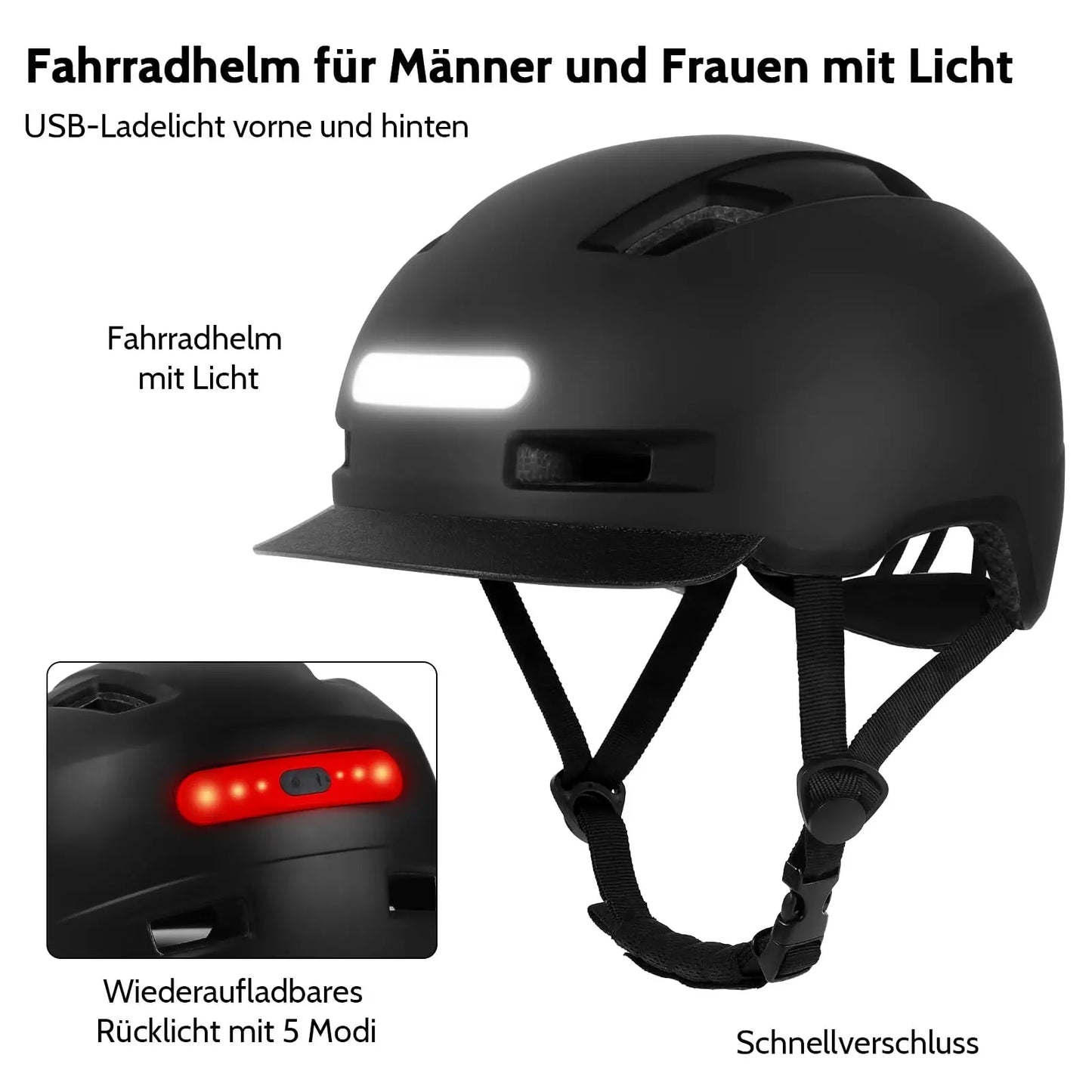 5types of male and female bicycle helmets with USB lights and sun visors including adult helmets for mountain racing skateboardi