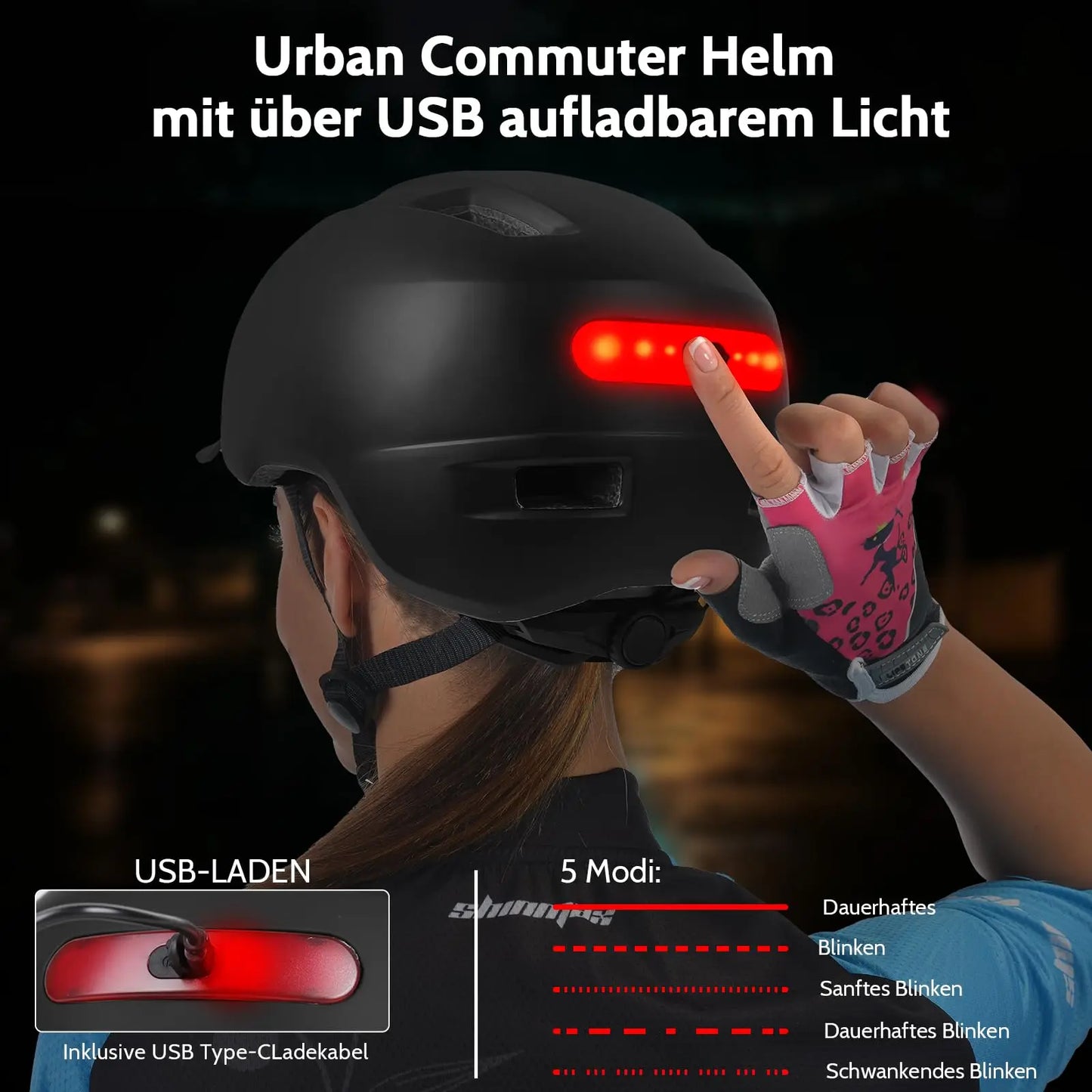 5types of male and female bicycle helmets with USB lights and sun visors including adult helmets for mountain racing skateboardi