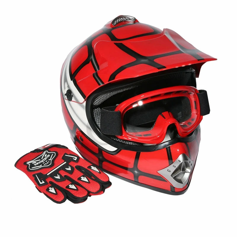 DOT Youth Full Face Kids Helmet For Motocross ATV Red Spider Net