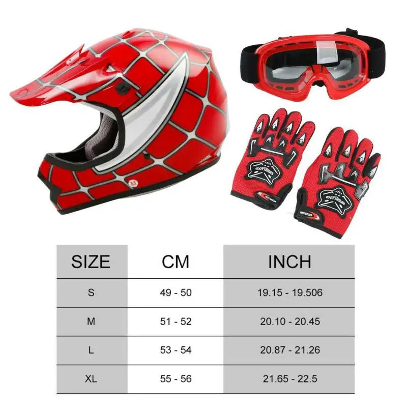 DOT Youth Full Face Kids Helmet For Motocross ATV Red Spider Net