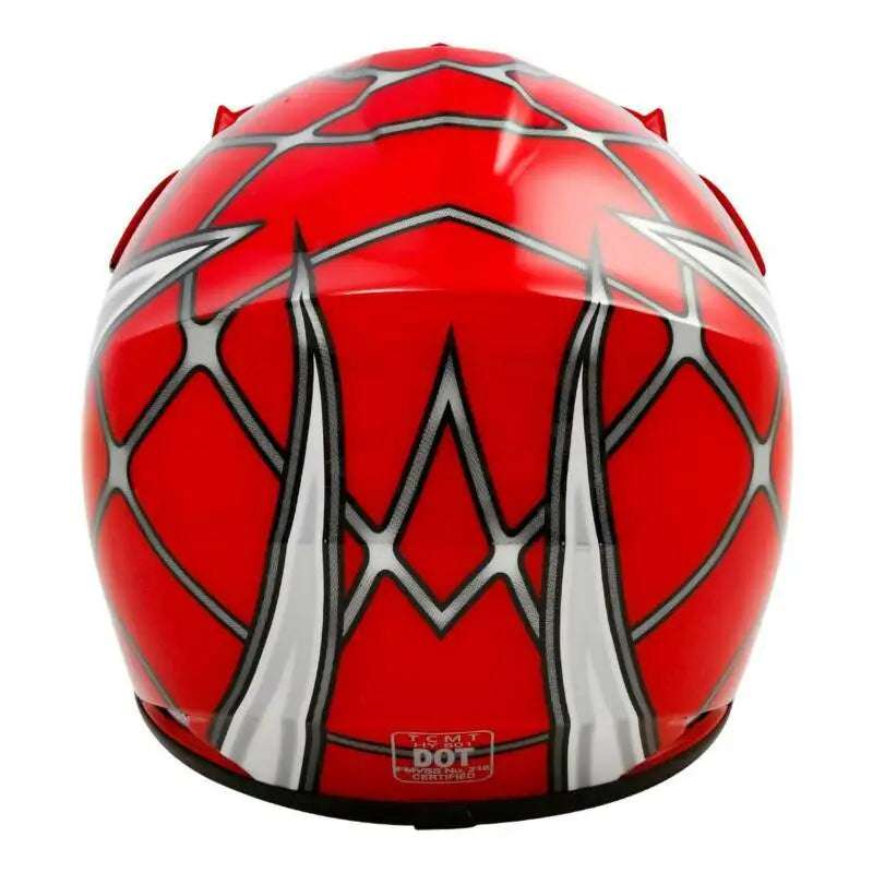 DOT Youth Full Face Kids Helmet For Motocross ATV Red Spider Net