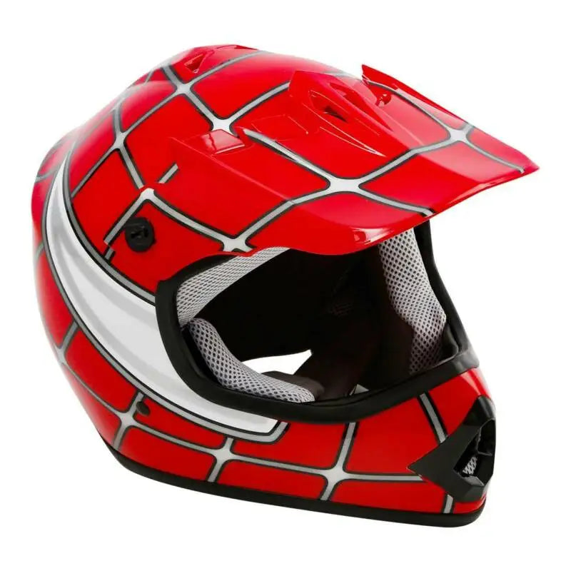 DOT Youth Full Face Kids Helmet For Motocross ATV Red Spider Net