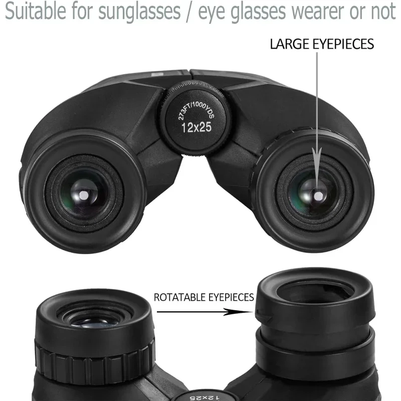 12x25 Compact Binoculars For Adults And Kids Waterproof Easy Focus Bird Watching