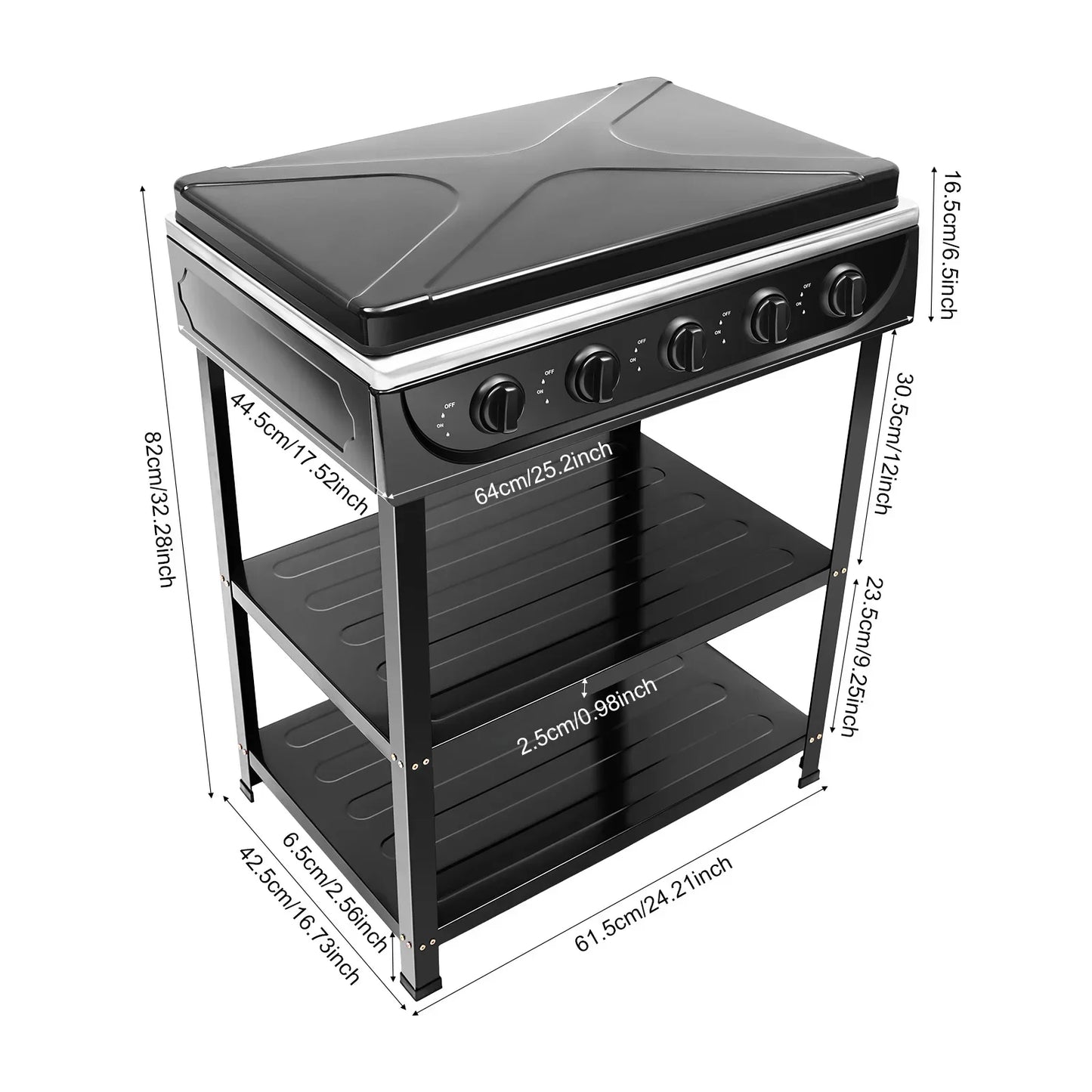 5 Burner Natural Gas Stove Portable Camp Grill With Storage Stand For Outdoor RV