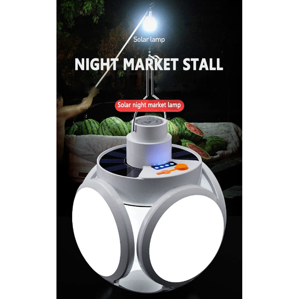 LED Solar Camping Light Rechargeable Flashlight 5 Gear Adjustable Lantern