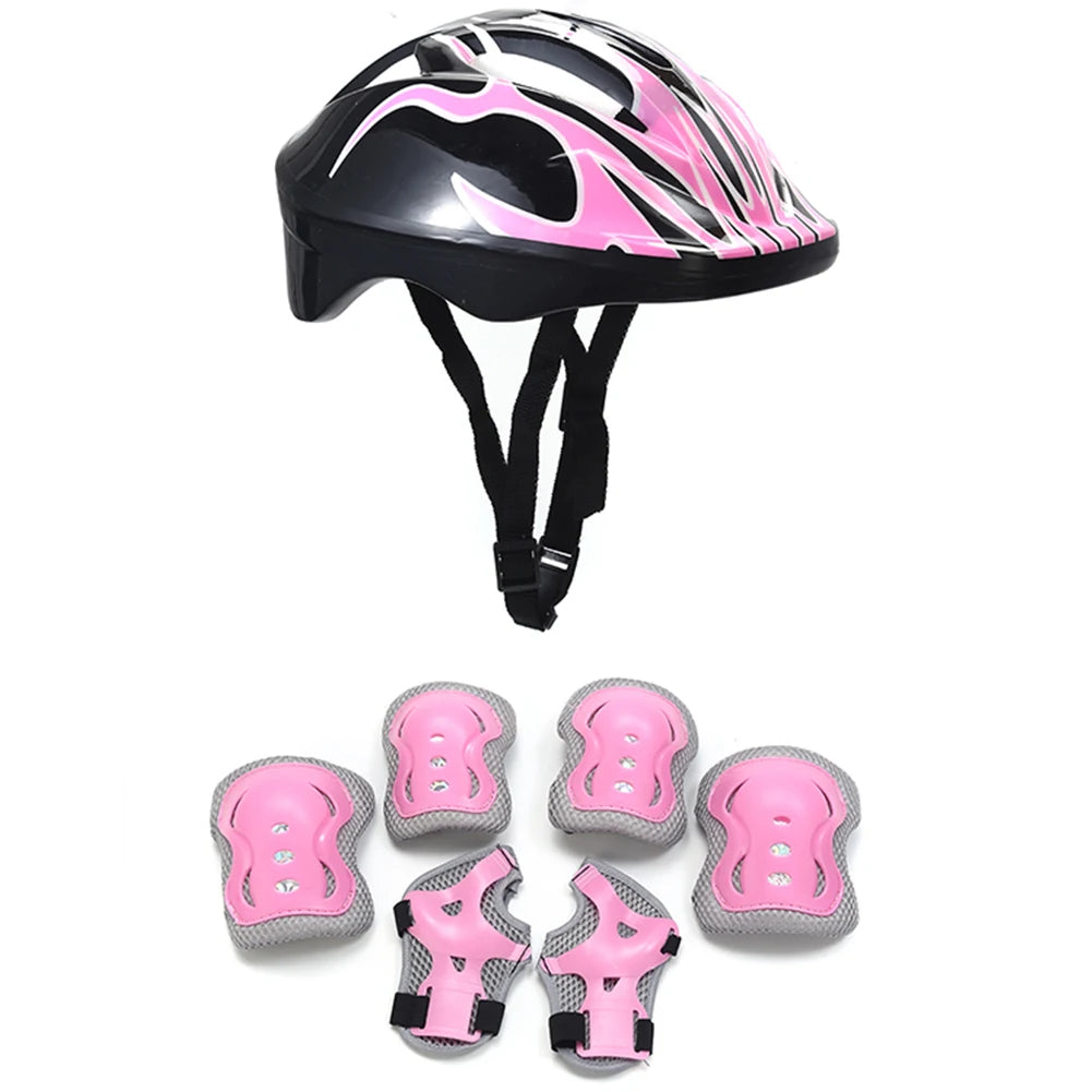 7Pcs Kids Bike Helmet Knee Elbow Wrist Pads Kids Protective Gear Set for Bicycle Cycling Skateboard Scooter Skating