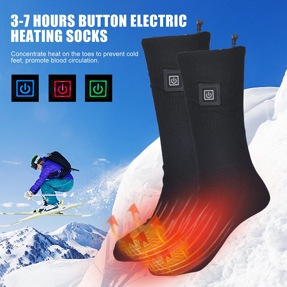 1 Pair Winter Heated Socks Battery Powered Anti Slip Warm Skiing Hiking Socks