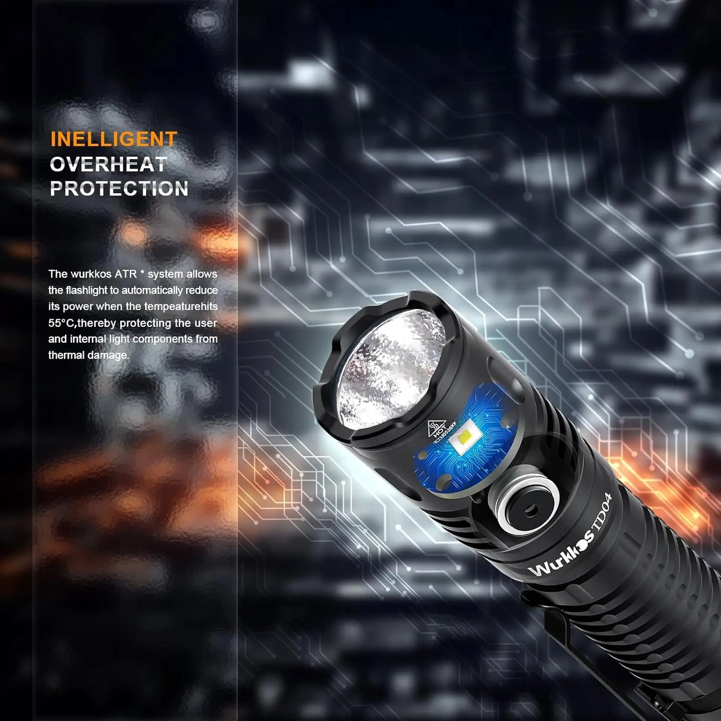 Wurkkos TD04 21700 Rechargeable Tactical Flashlight XHP50D 3000 Lm USB C IP68