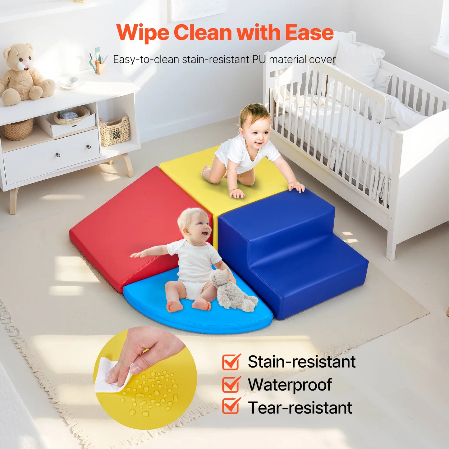 SucceBuy 4Pcs Kids Foam Climbing Toys Children Indoor Crawl Activity Playset PU Leather Climbing Blocks for Crawling & Sliding