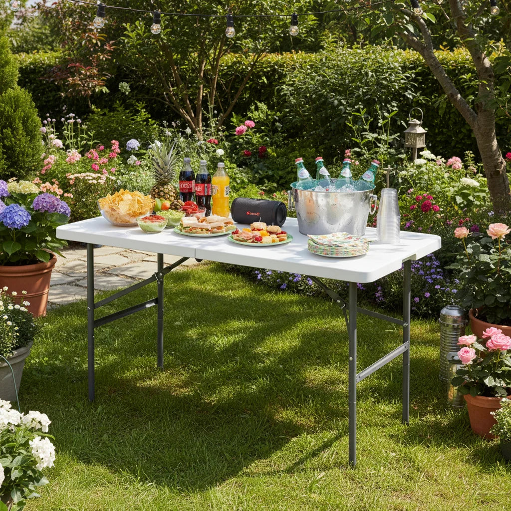 4 FT Folding Table Outdoor Indoor Heavy Duty Portable Desk with Carrying Handle for Camping Picnic Party, Plastic