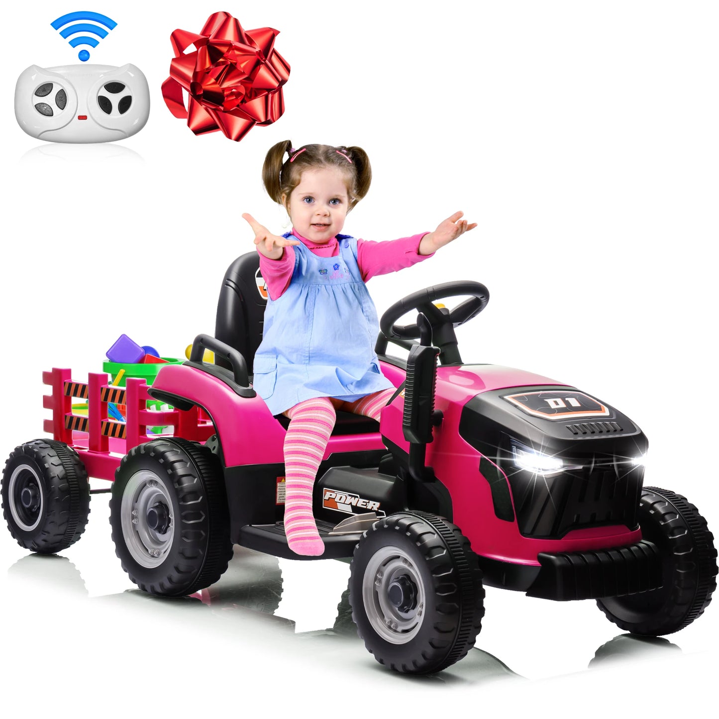 24 Volts Ride on Toys Vehicle w/Remote Control, 2 Seater Powered Ride on Tractor Truck, Electric Car for Kids 2-6 Gifts
