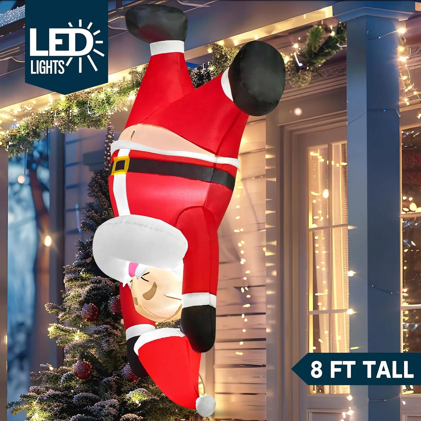 JOYFY 6 FT Tall Hanging Christmas Santa Inflatables Decoration Santa Hanging Upside Down with Built-in LED for Xms Outdoor Decor