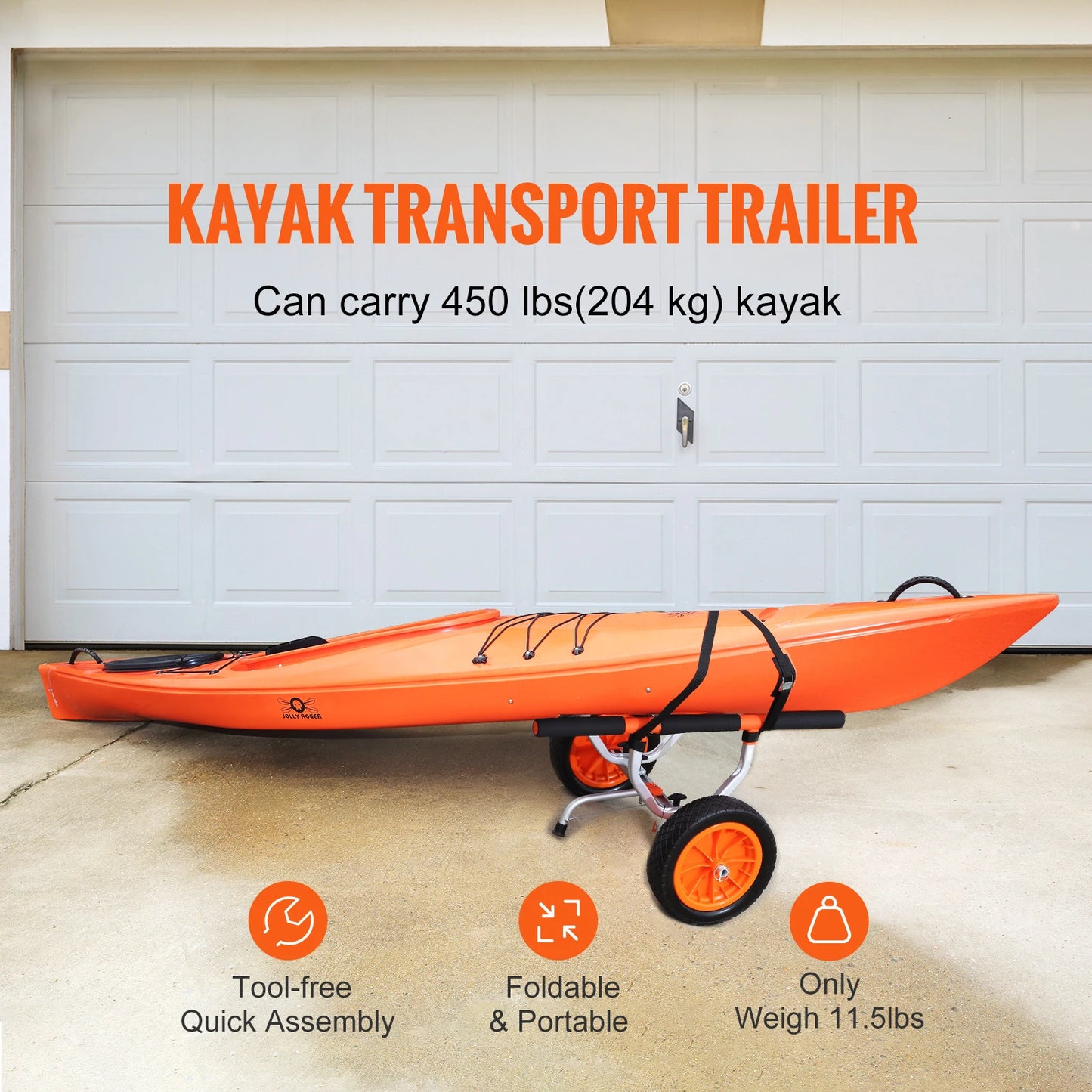 SucceBuy Kayak Cart 450lbs Detachable Canoe Trolley With 12in Tires