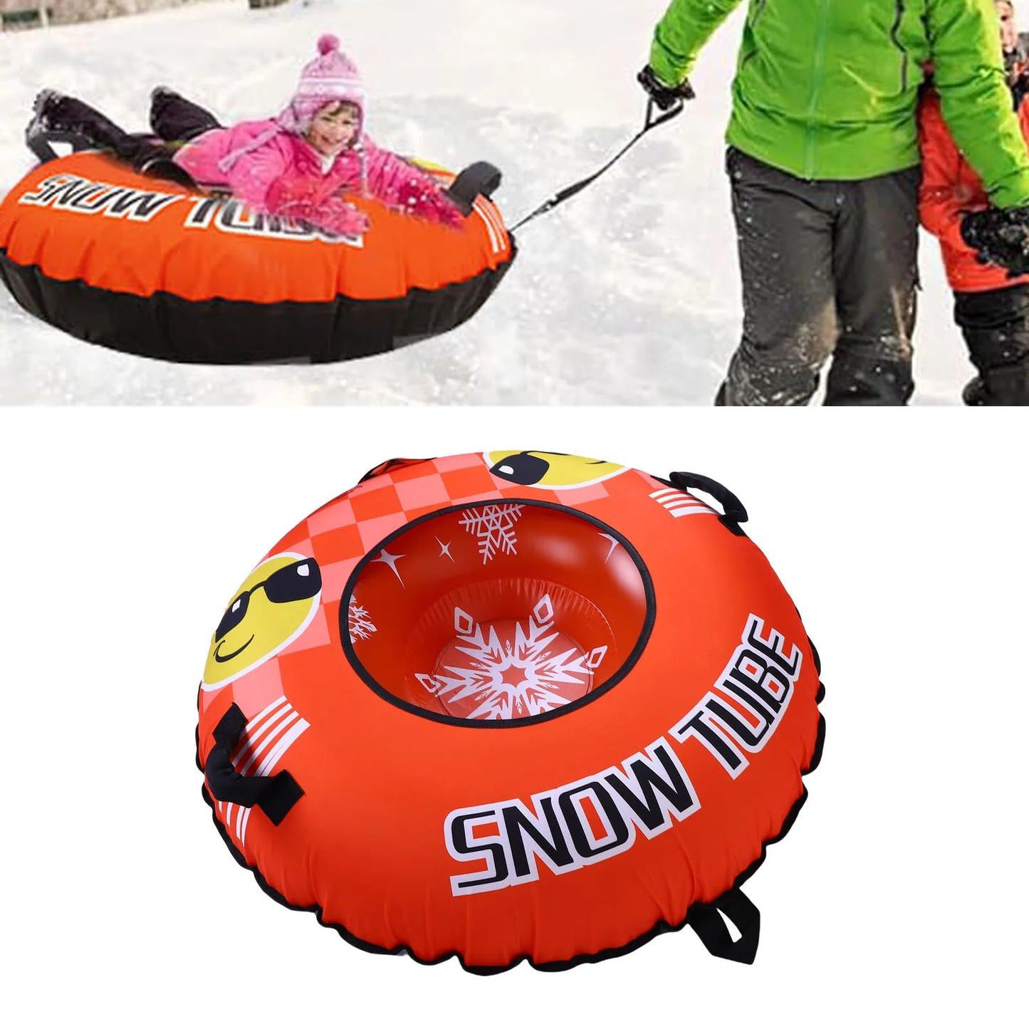 43.3 Inch Inflatable PVC Snow Tube Sled With Handles Tow Strap For Winter Fun