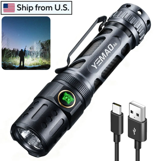 YEMAO 2200Lm LED Flashlight 18650 Rechargeable Torch P80 6500K Self-Defense