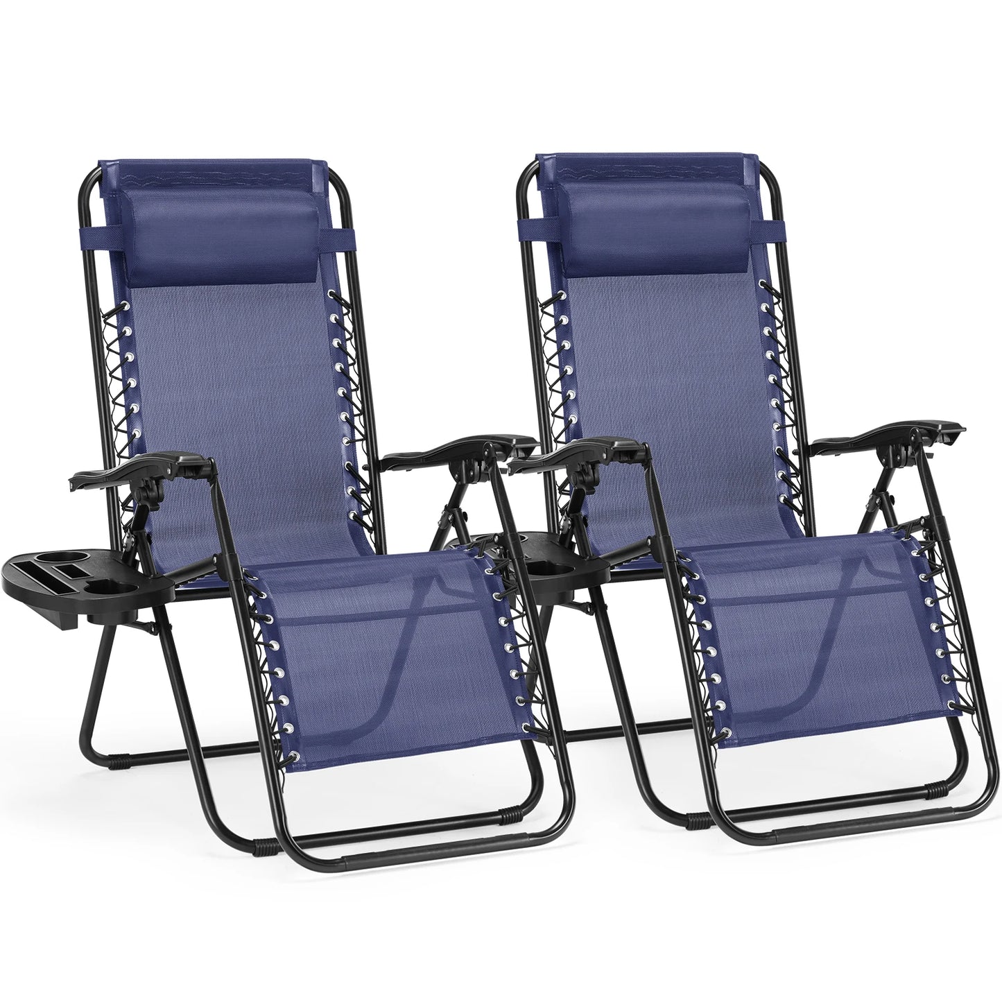 JHK Zero Gravity Recliner Chairs Set of 2 With Cup Holder Trays Outdoor Patio