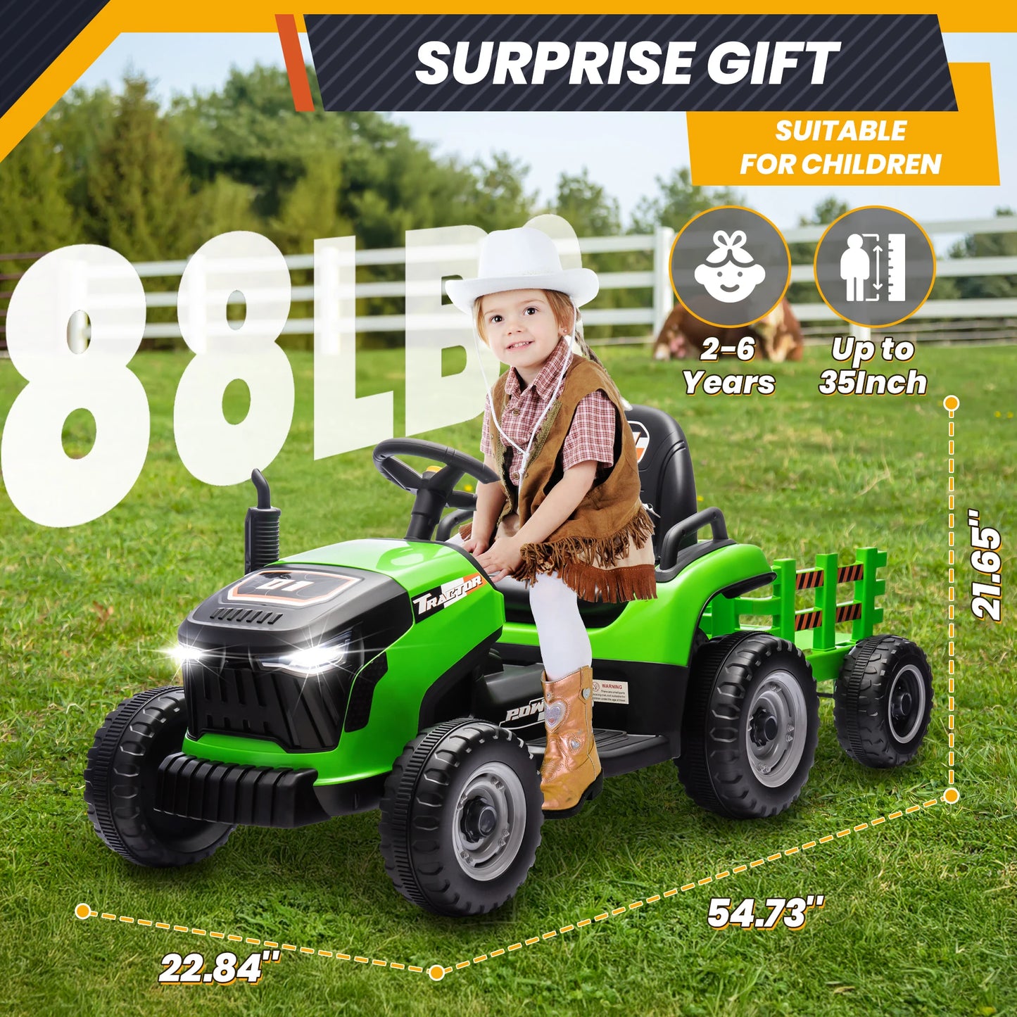 24 Volts Ride on Toys Vehicle w/Remote Control, 2 Seater Powered Ride on Tractor Truck, Electric Car for Kids 2-6 Gifts