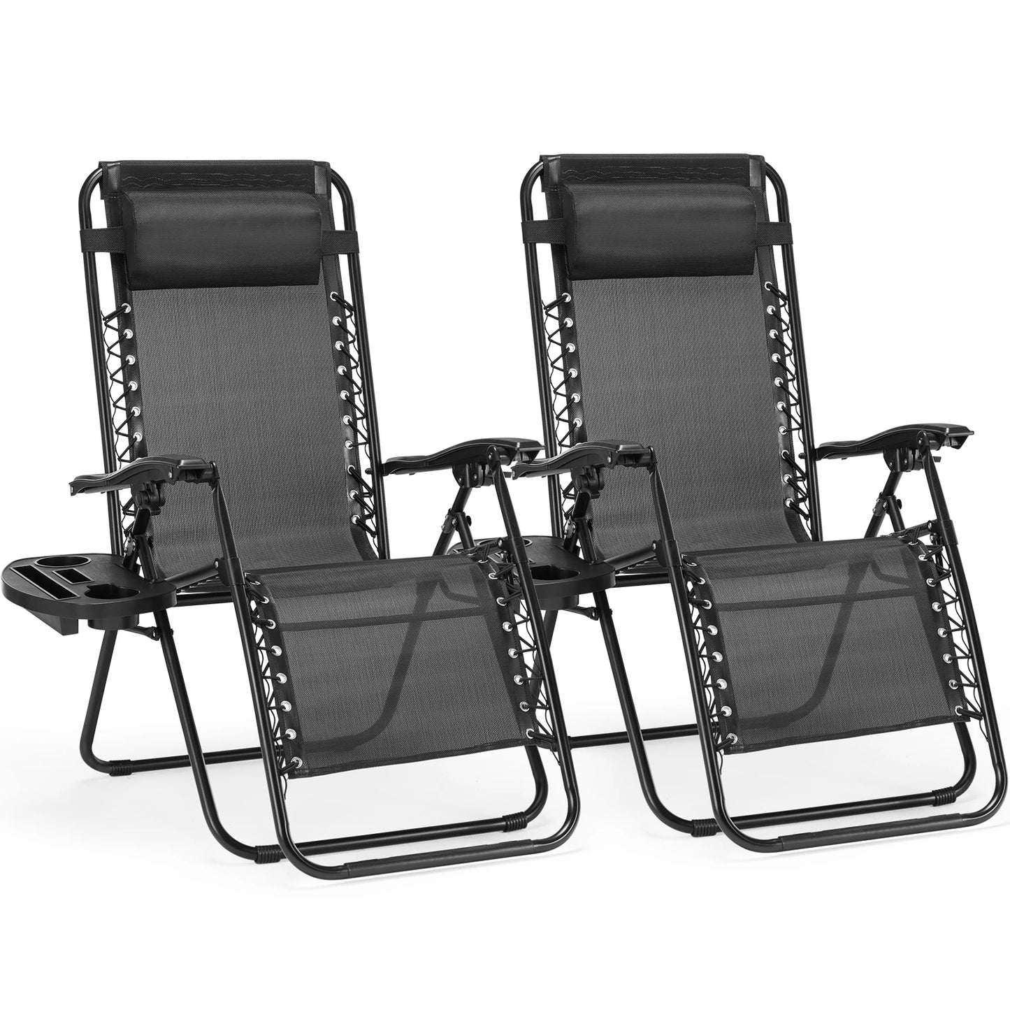 JHK Zero Gravity Recliner Chairs Set of 2 With Cup Holder Trays Outdoor Patio