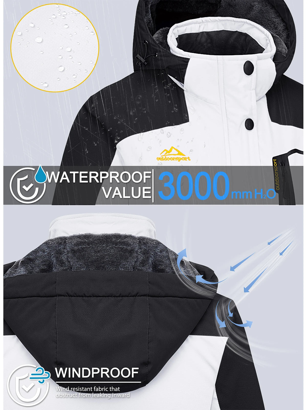 Women's Waterproof Insulated Ski Jacket With Hood Fleece Lined Snow Coat