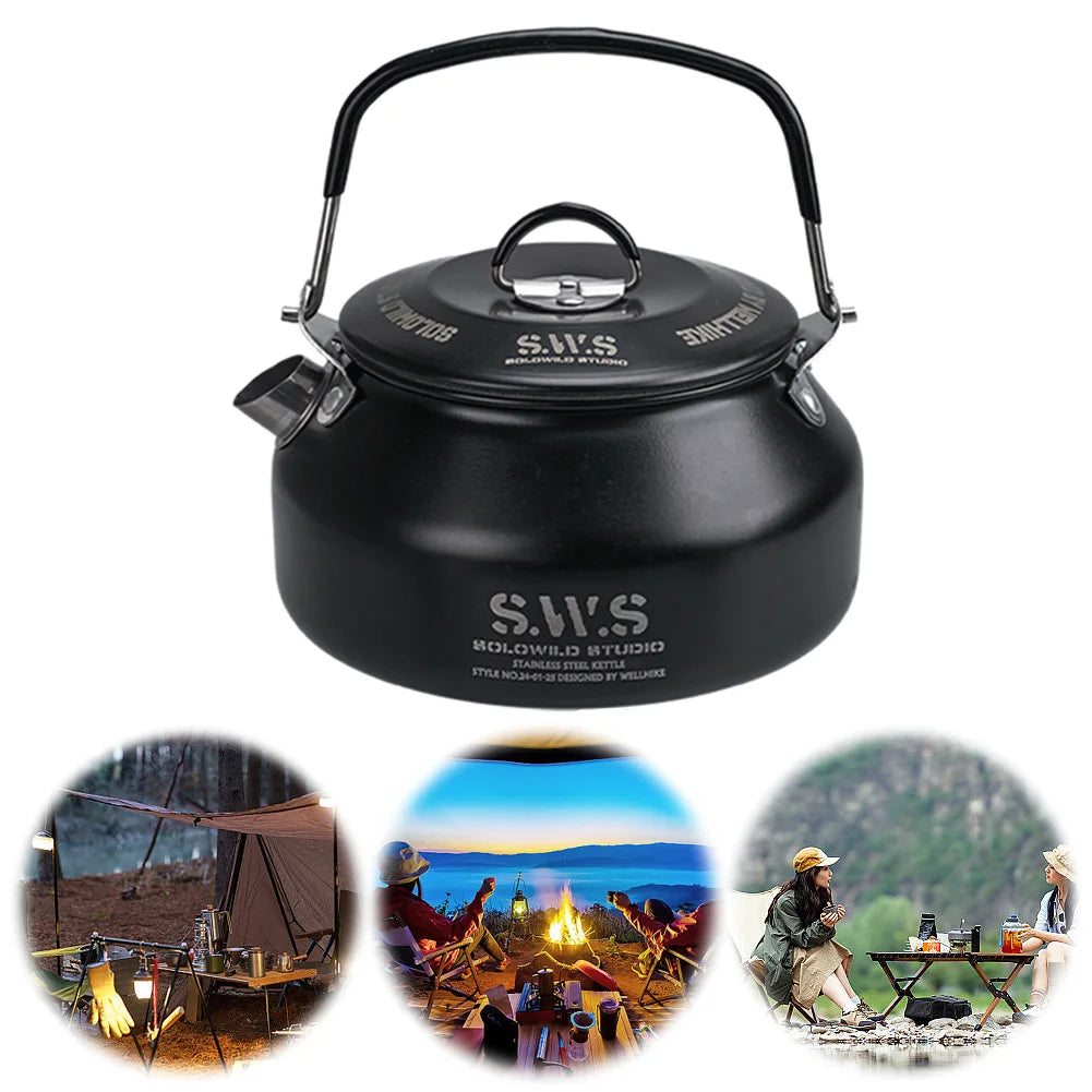 0.8L Outdoor Camping Kettle with Handle Ultralight Coffee Kettle Anti-Slip Lightweight Coffee Pot Tourist Cookware Supplies