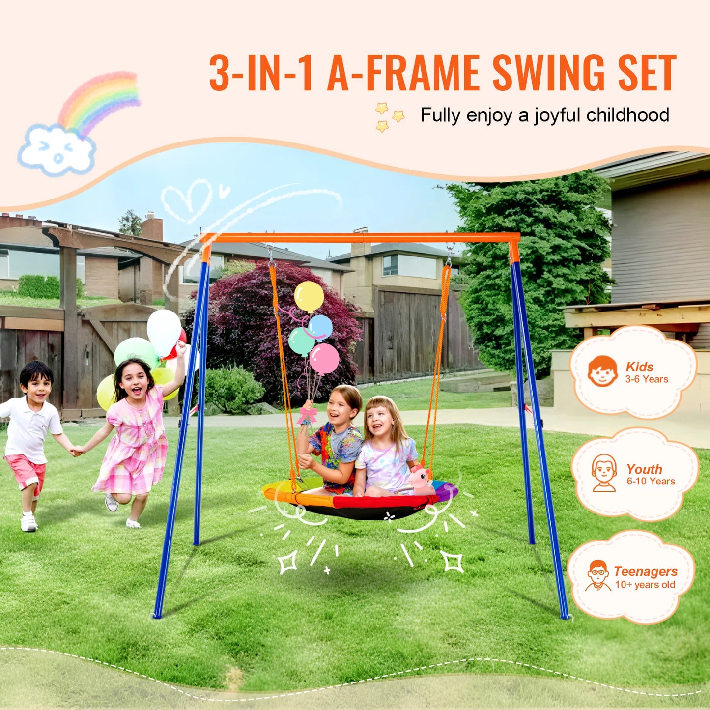SucceBuy 600 Lbs Capacity Swing Set With Saucer Seat