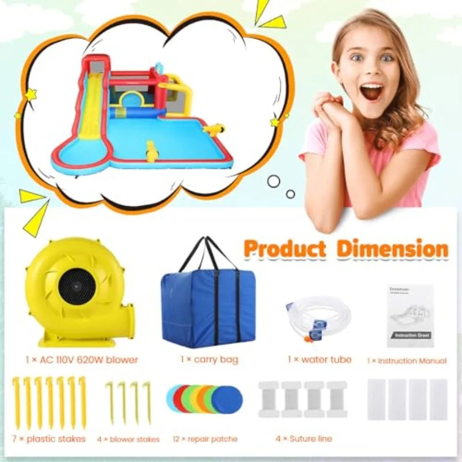 Bounce House,Inflatable Water Slide Bounce Castle with Blower for Kids 3-12,Outdoor/Indoor Bouncy House Water Park for Backyard