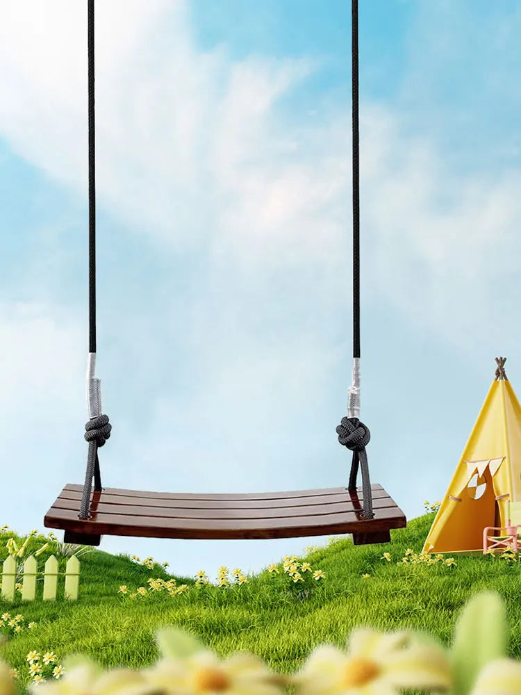 Solid Wood Swing Wooden Swing Seat Adjustable Rope Length Curved Swing Outdoor Rope Swing for Garden Patio Yard