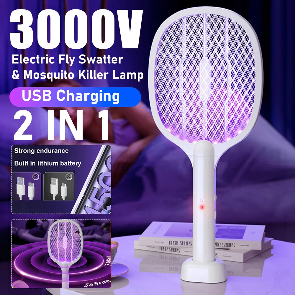 2 In 1 Electric Fly Swatter And Mosquito Trap Lamp Rechargeable