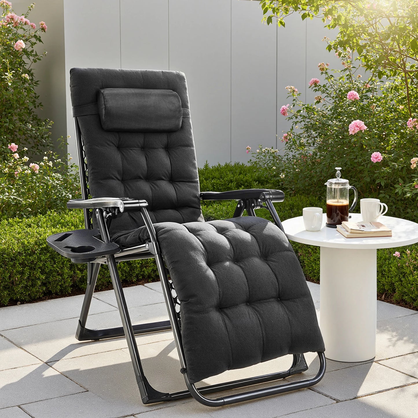 JHK Zero Gravity Recliner Chairs Set of 2 With Cup Holder Trays Outdoor Patio