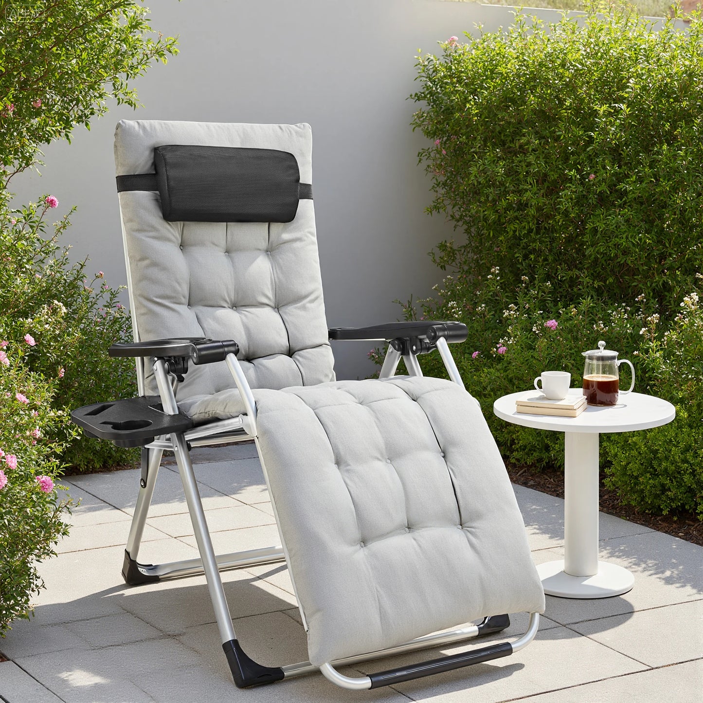 JHK Zero Gravity Recliner Chairs Set of 2 With Cup Holder Trays Outdoor Patio
