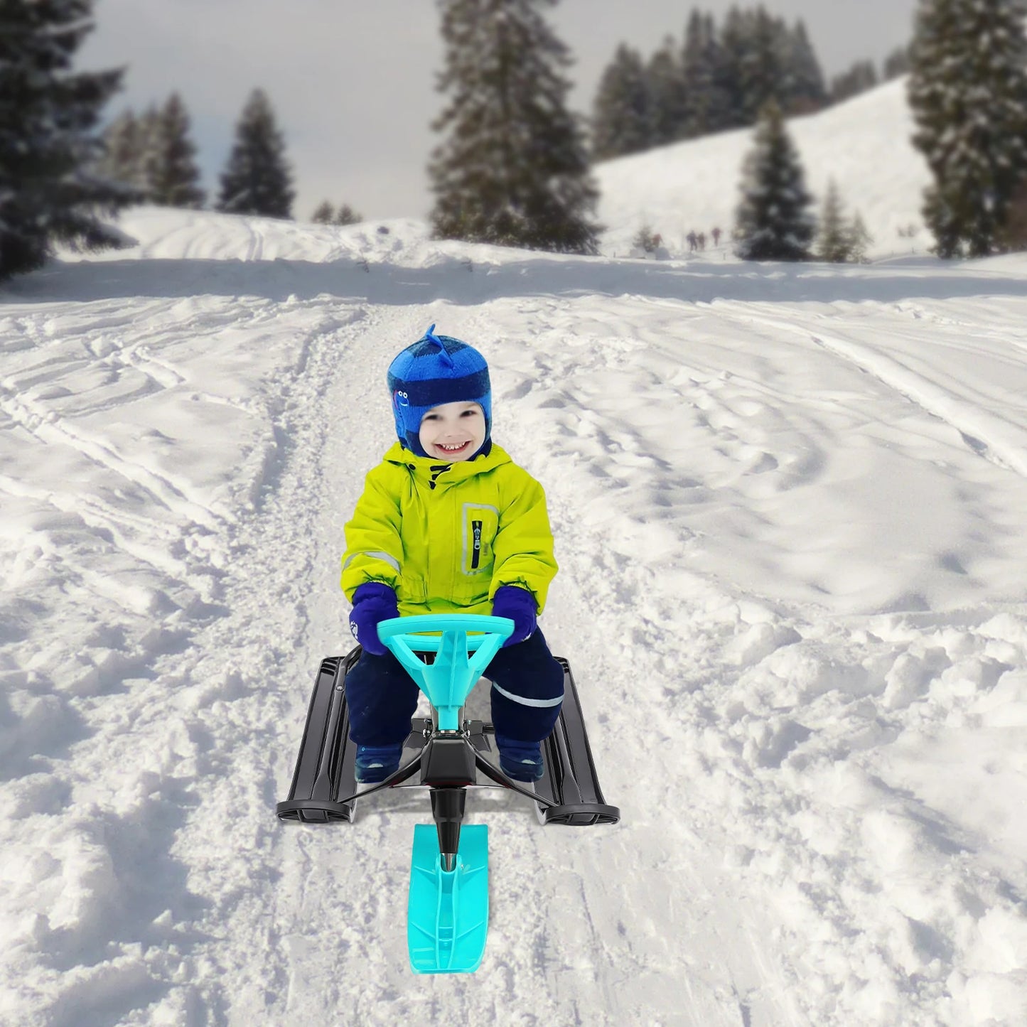 Snow Sled Slider Board With Steering Wheel And Twin Brakes For Teens And Kids