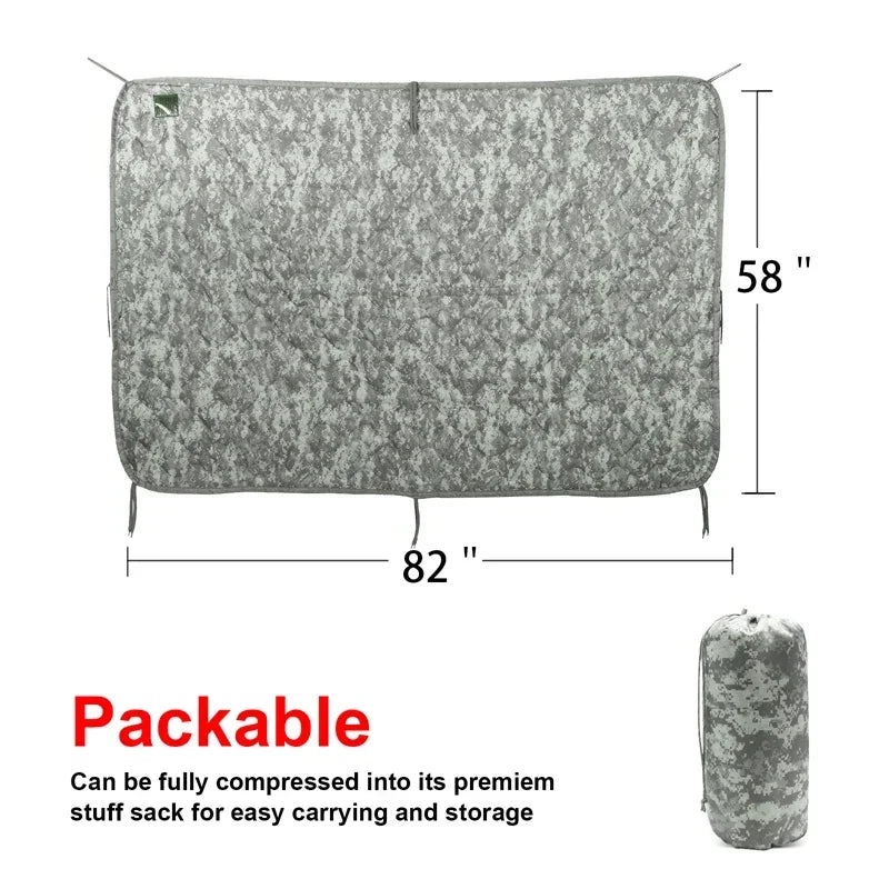 Camouflage Poncho Liner Woobie Blanket 82x58 Inch Water Repellent Camping